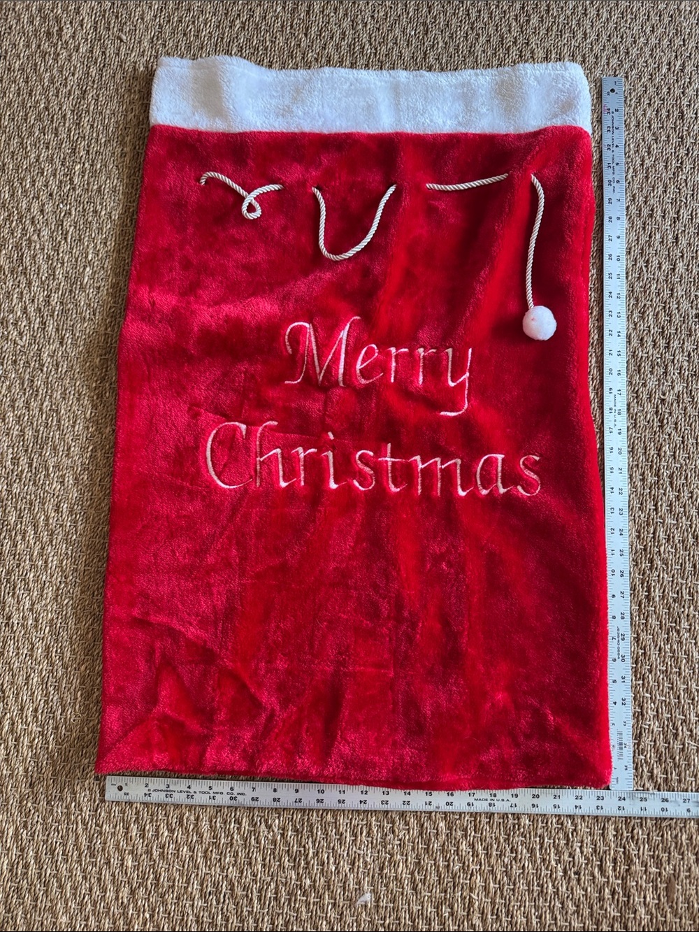 Merry Christmas Red Velvet Holiday Gift Sack 24 x 36 inch